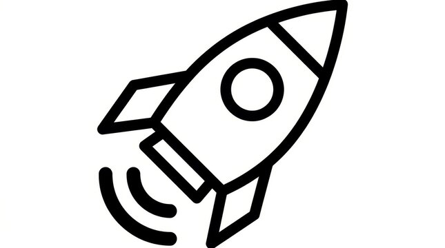 Technology - Outline icon of a flying rocket ship launching into space