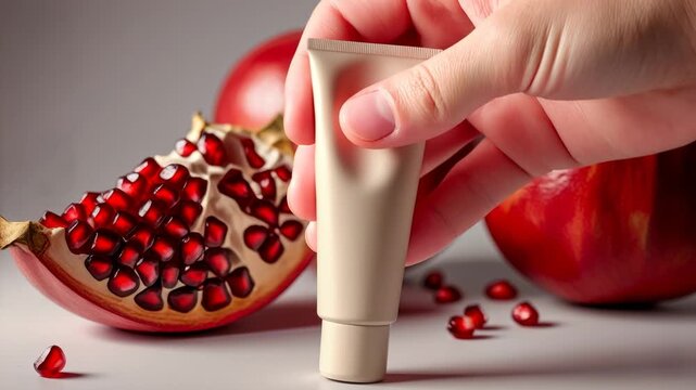 Mockup White Tube skincare Cosmetic background natural pomegranate fruit superfood AI Generative