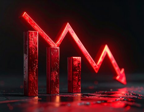 Economic recession concept, downward red arrow graph