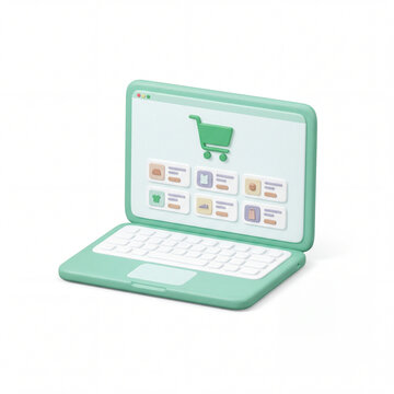 Online shopping laptop. 3d icon on white background