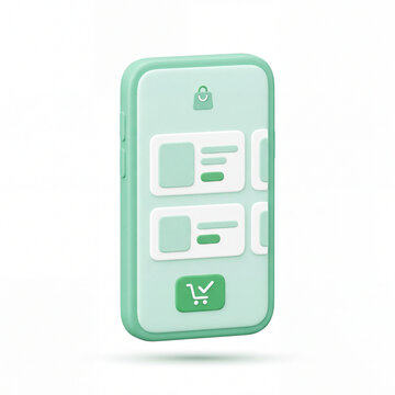 Smartphone online shopping. 3d icon on white background