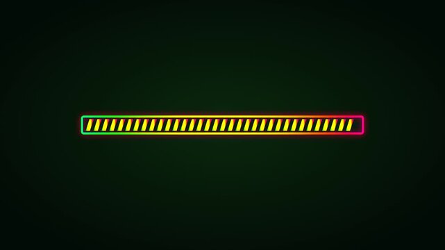 Glowing Neon Progress Bar Loading Animation with Striped Fill on Dark Background Motion Graphic
