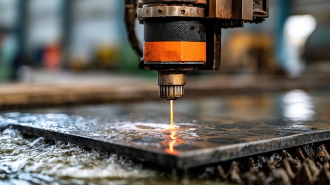 High-Precision Laser Cutting Machine Operating on Metal Sheet in Industrial Workshop with Water for Cooling and Quick Processing