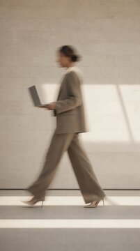 Blurred image of a person walking with a laptop, ideal for mobile wallpaper.