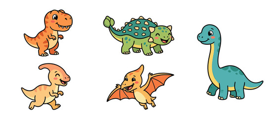 Cute cartoon dinosaurs collection, isolated on white © kurnia