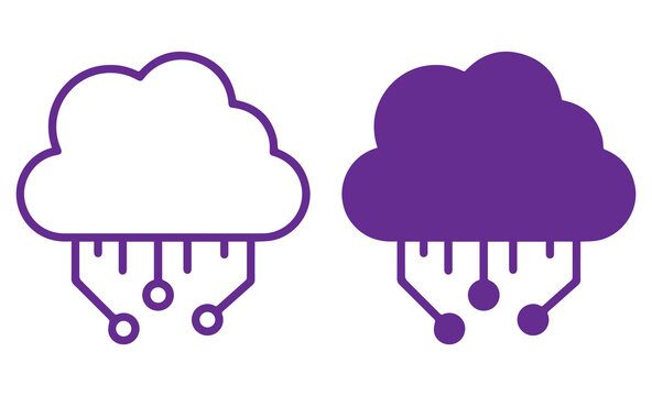 Cloud computing PNG icon set.outline and solid server connection symbols for data storage and technology