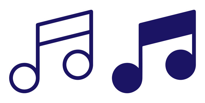Music note icon set. Musical sound symbol. Outline and solid design on transparent background.