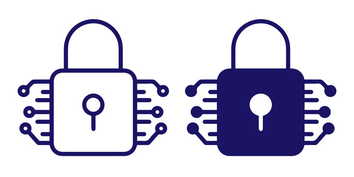 Cyber security lock icon set. Digital protection symbol. Outline and solid design on transparent background.