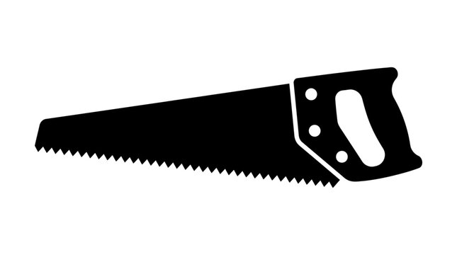 Black silhouette icon of a traditional manual handsaw for woodworking and construction.