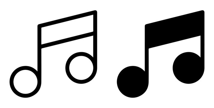 Music note icon set. Musical sound symbol. Outline and solid design on transparent background.