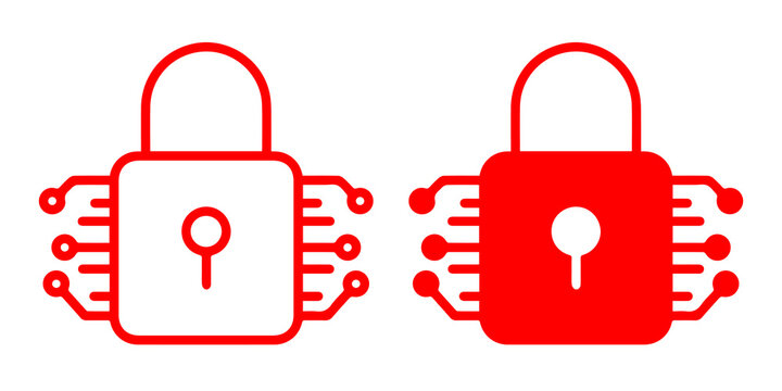 Cyber security lock icon set. Digital protection symbol. Outline and solid design on transparent background.