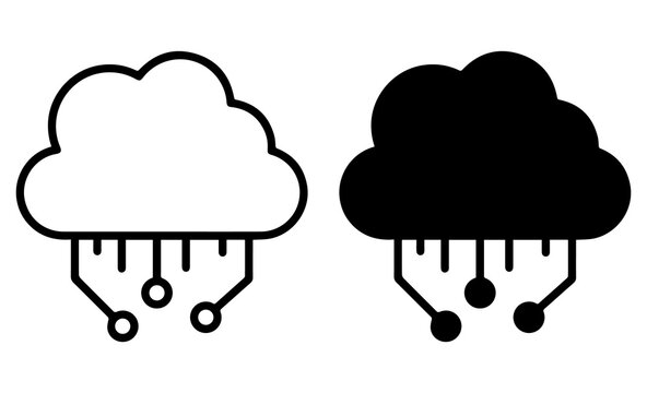 Cloud computing PNG icon set.outline and solid server connection symbols for data storage and technology