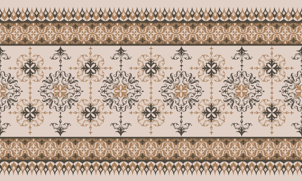 vintage seamless pattern. Elegant seamless pattern with traditional Thai or Asian style ornamental borders in beige and brown.