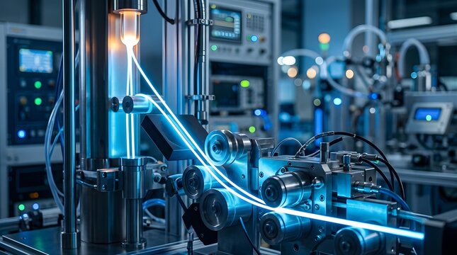 Industrial Fiber Optic Cable Manufacturing Machine in a High-Tech Factory