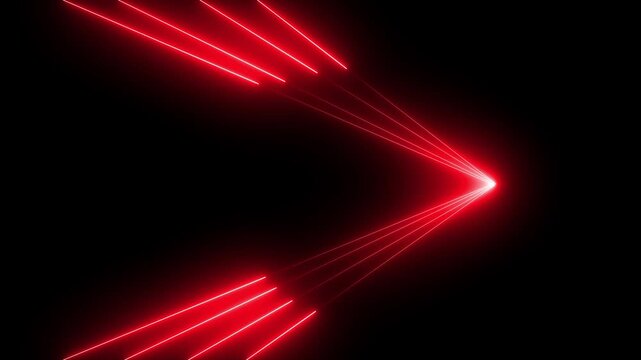 Abstract red Laser Lines Converging to a Point on Black Background Neon Cyberpunk Geometric Motion Graphics with Glowing Lines