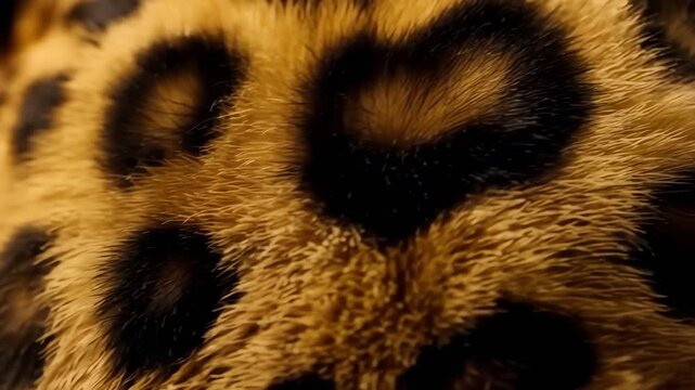 Close-up of a leopards fur, showcasing its distinctive spotted pattern and texture in detail.