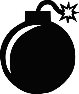 Bomb Icon Silhouette, Explosive Bomb with Burning Fuse and Spark, Black Vector Symbol, Danger and Explosion Graphic