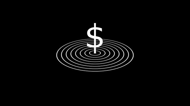 Abstract dollar symbols in concentric circles on black background with subtle motion representing financial growth
