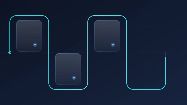 Four Step Infographic Timeline Process Roadmap Neon Line Animation on Dark Blue Background