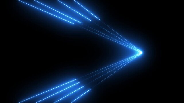 Abstract Neon blue Laser Lines Converging to a Point on Black Background Neon Cyberpunk Geometric Motion Graphics with Glowing Lines