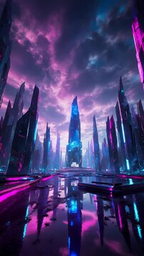 Futurism science fiction urban cityscape, cyber city town panorama building future AI Generative