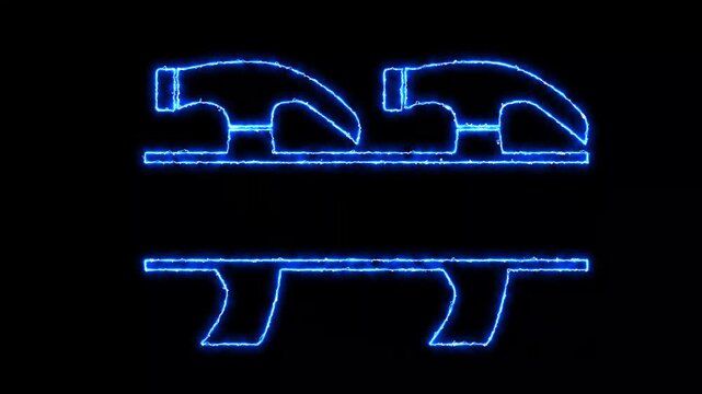 Blue Neon Hammer Monogram Tool Icon Animation 4K