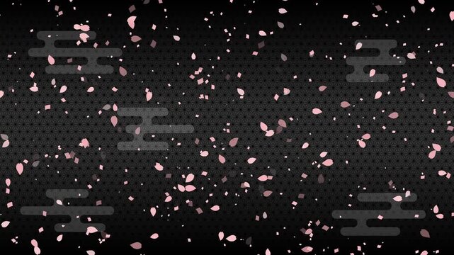 桜の花びら01 小 ピンク 紙吹雪 ピンク 下降 パターン01 エ霞 麻の葉 ループ （黒 背景）