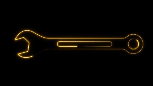 Golden Neon Wrench and Gear Tool Icon Animation 4K