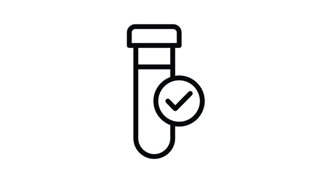 Test tube with verified checkmark symbol isolated on white background for modern medical research lab usage