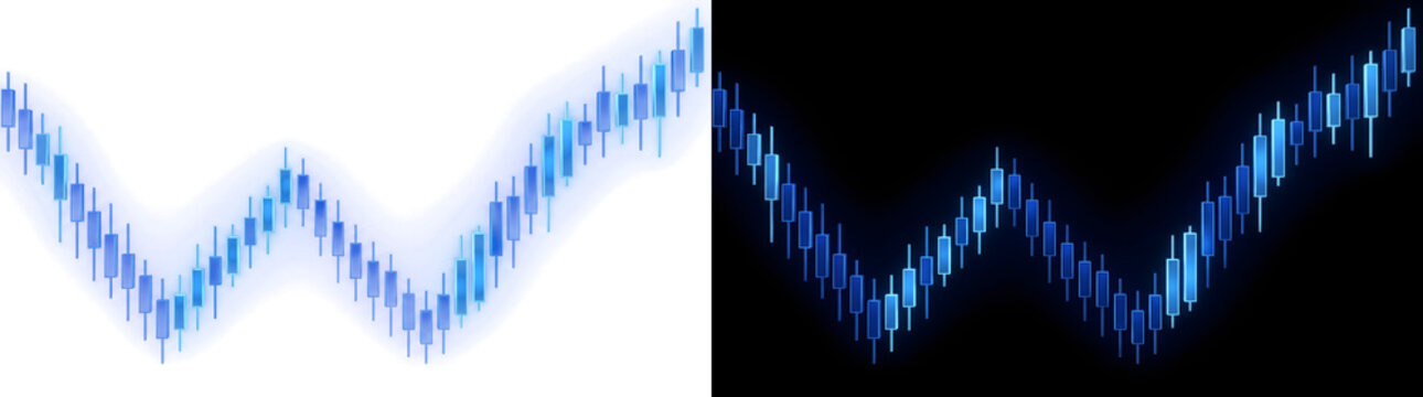 Candlestick chart glowing blue trading graph showing wave pattern for stock market analysis design PNG, Transparent and Black Background Versions
