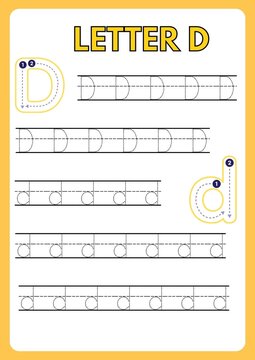 Printable letter D tracing worksheet featuring uppercase and lowercase letters. Educational handwriting practice activity with dotted guidelines, designed for preschool, kindergarten, and early childh
