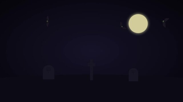 Cemetery Full Moon, Textured Tombstones & Glowing Bats Loop