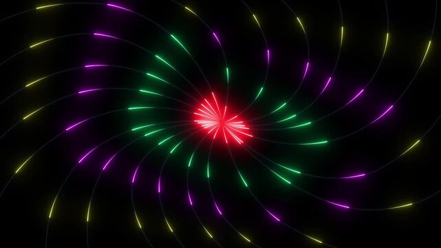 Neon line Animated glowing Magic being formed by multiple icon with an alpha .futuristic neon illuminates a black background.