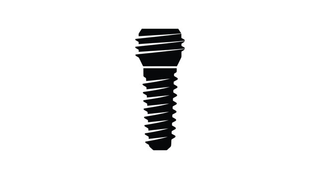 Dental implant screw icon represented as a minimalist black vector silhouette on a white background.