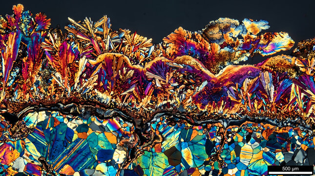 Vibrant Crystalline Structures in Mineral Thin Section under Polarized Light Photomicrography