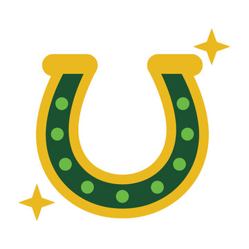 Lucky green horseshoe with gold border and sparkles symbol