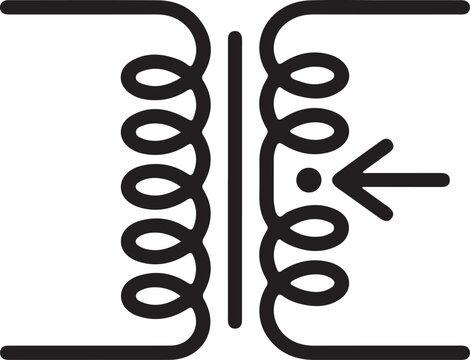 Electrical transformer circuit symbol with polarity dot notation for engineering and electronic schematics