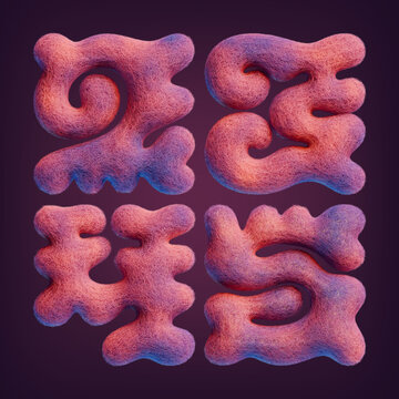 Set of 3d rendered letters made of pink felt with cute funny shape