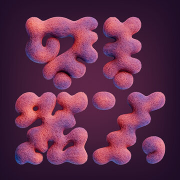 Set of 3d rendered letters made of pink felt with cute funny shape