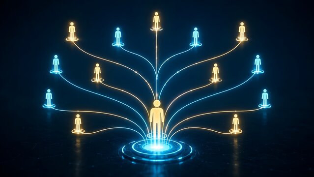 Glowing digital network of connected people illustrating global communication corporate leadership and social community structure