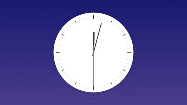 Minimalist clock face rotating in digital motion footage representing time passing on a gradient purple background