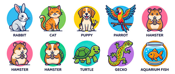 Fototapeta premium Cute cartoon pets and animals collection isolated