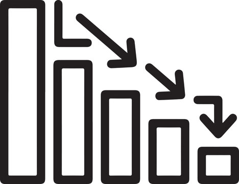 Minimalist bar chart icon showing financial decline and negative growth with downward arrows on white background