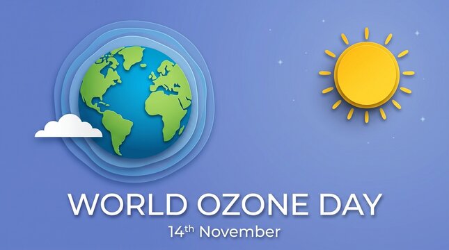 World Ozone Day banner with paper cut earth and sun, environmental protection concept, 16th September global awareness poster