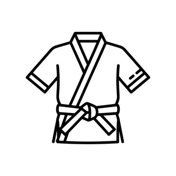 Video karate gi uniform icon, martial arts clothing with belt, judo or taekwondo kimono, vector illustration