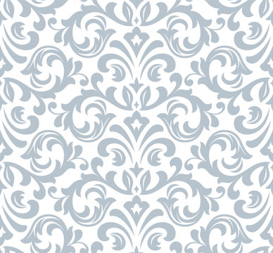 Wallpaper in the style of Baroque. White and gray floral ornament. Seamless vector background. Graphic pattern for fabric, wallpaper, packaging. Ornate Damask flower illustration