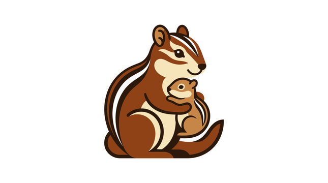 Vector Illustration of a Chipmunk Mother Hugging Its Baby