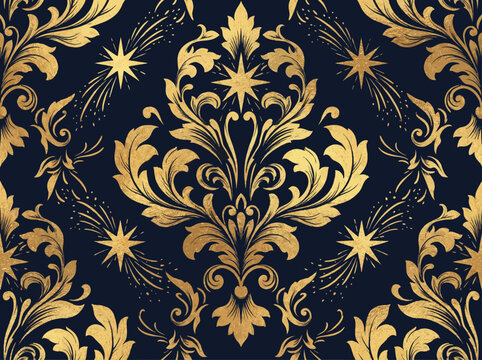Golden fireworks damask pattern