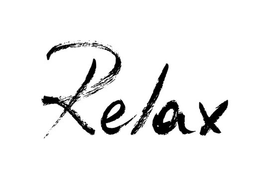 Relax text vector brushstroke calligraphy. Hand written meditation script lettering isolated on white background. Simple calming typography for wellness, spa, meditation, lifestyle, self care.