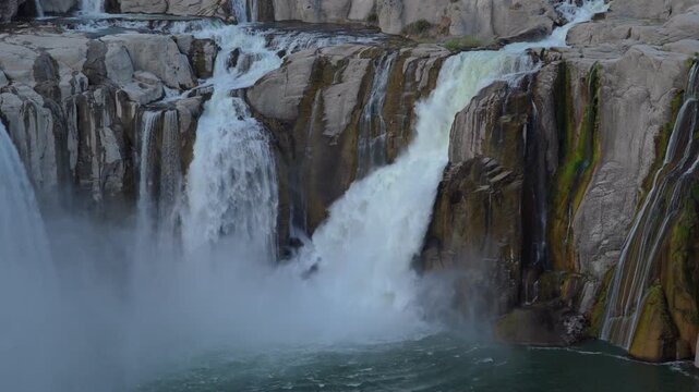 View of Shoshone Falls cascading over rocky cliffs in Twin Falls County, Idaho, United States.